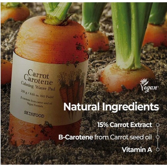 SKINFOOD Carrot Carotene Calming Water Pads 250g (8.81 oz) 60 Sheets For Redness - Picture 4 of 6